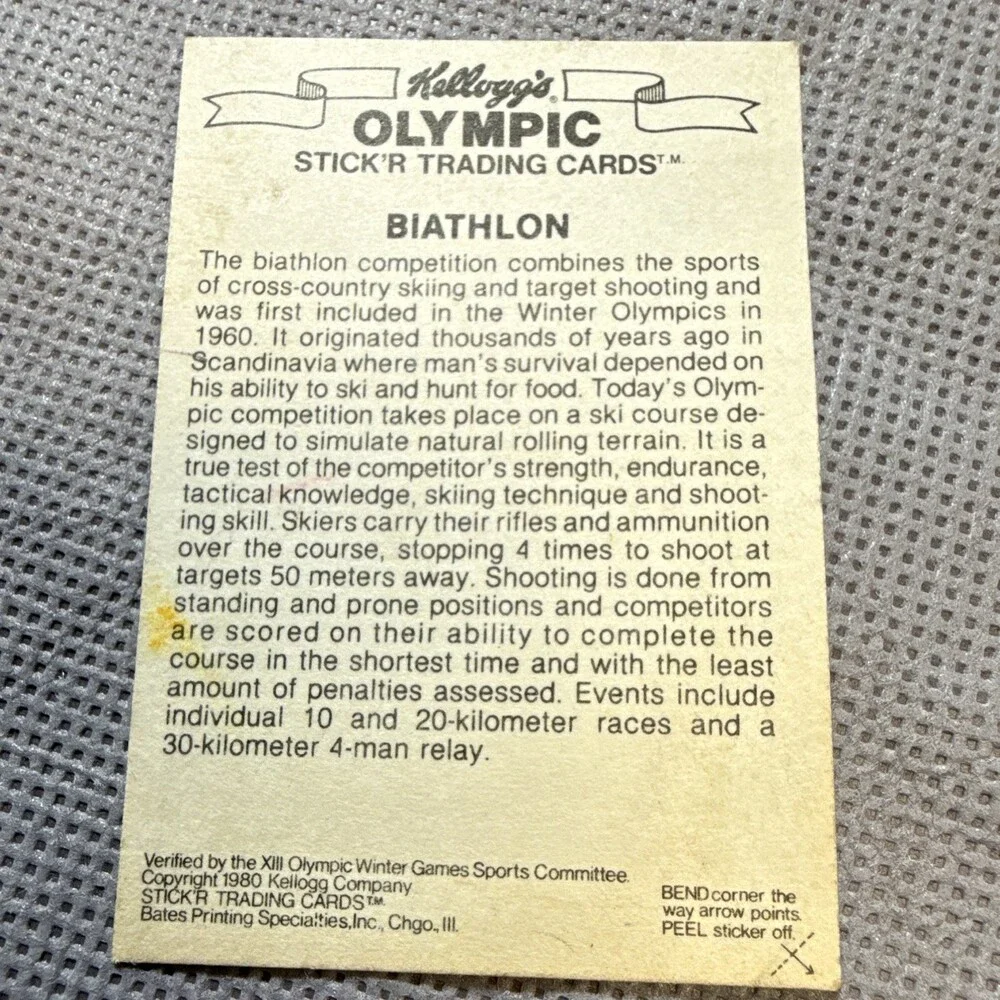 Kellogg's Olympic Stick'r Trading Cards (2) 1980 Lake Placid Biathlon Sticker